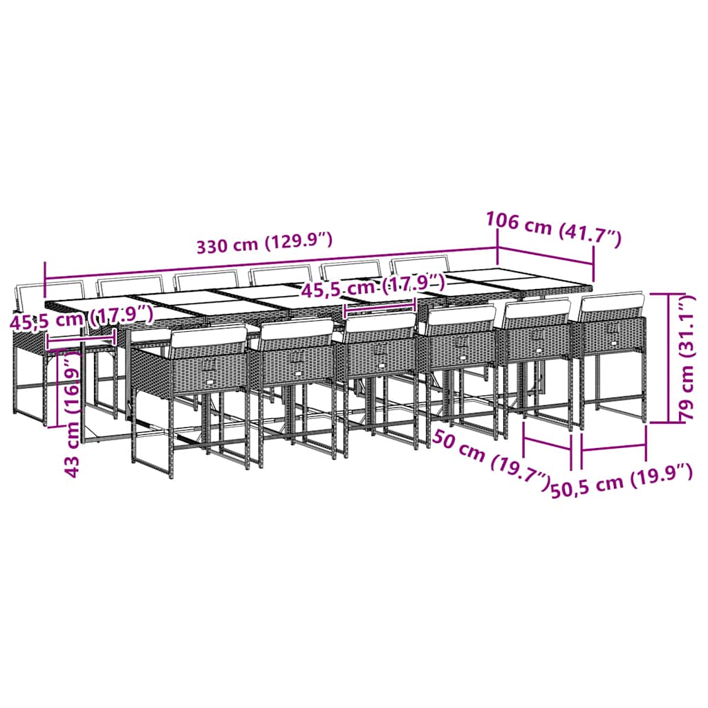 Set da Pranzo da Giardino 13pz con Cuscini Grigio in Polyrattan | homemem39