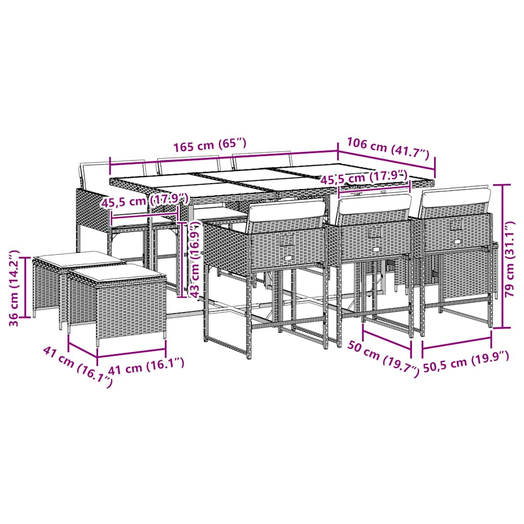 Set da Pranzo da Giardino 11pz con Cuscini in Polyrattan Grigio - homemem39