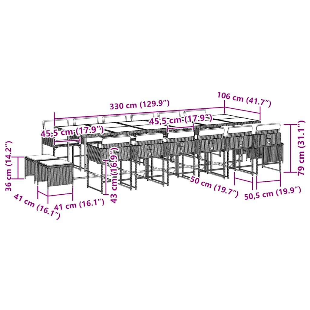 Set da Pranzo da Giardino 17pz con Cuscini Grigio in Polyrattan | homemem39