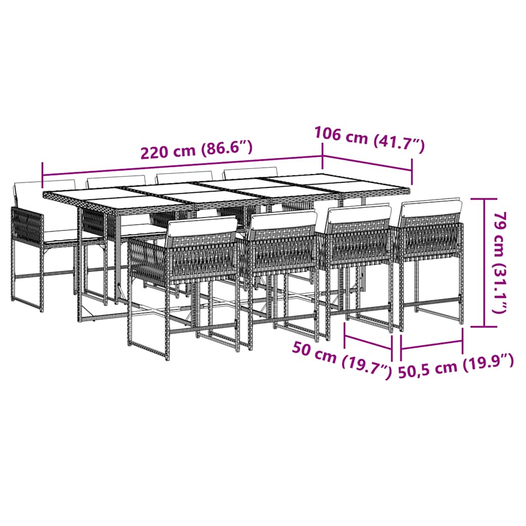 Set da Pranzo da Giardino 9pz con Cuscini Marrone in Polyrattan | homemem39