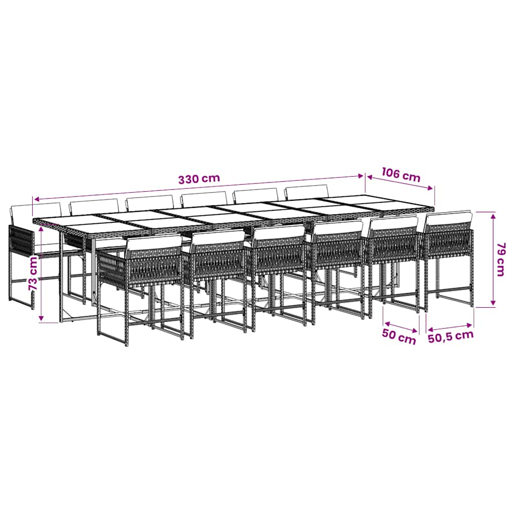 Set da Pranzo da Giardino 13pz con Cuscini Nero in Polyrattan | homemem39