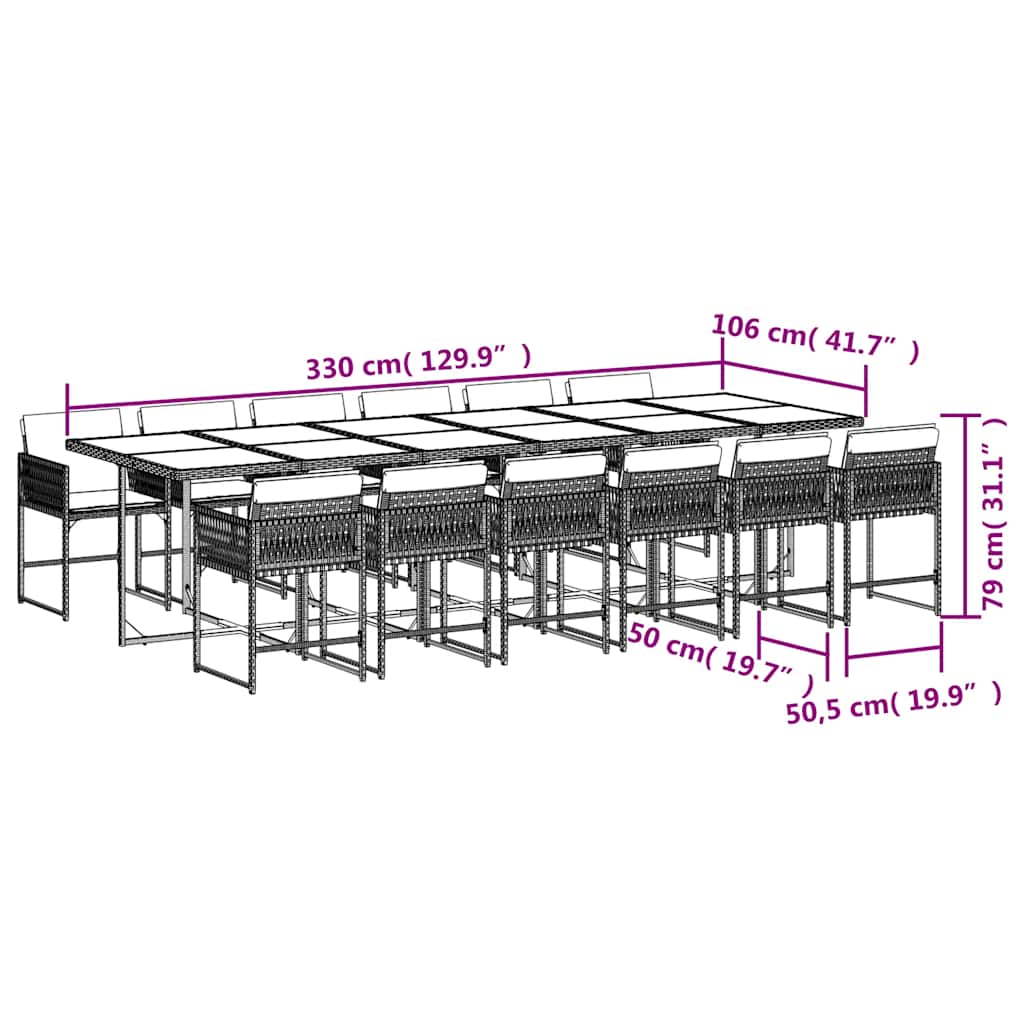 Set da Pranzo da Giardino 13pz con Cuscini Marrone Polyrattan | homemem39