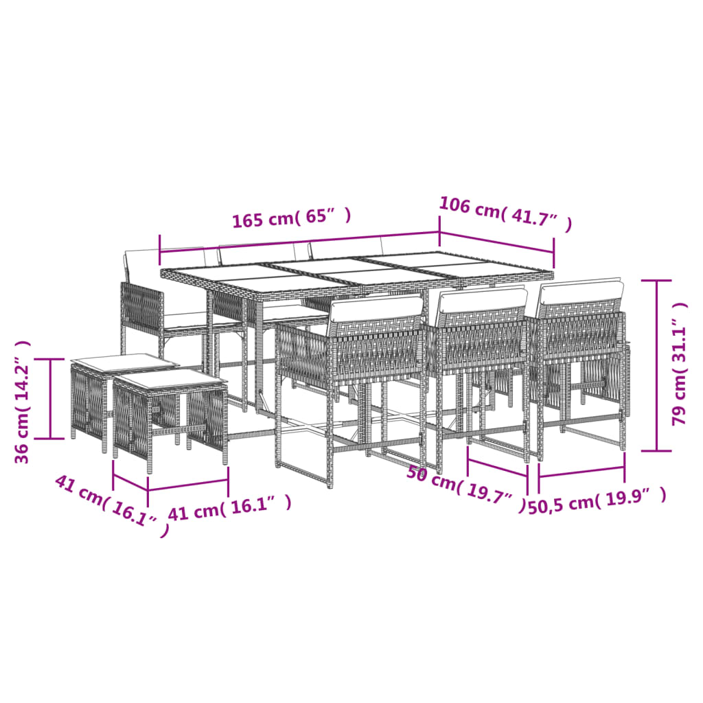 Set da Pranzo da Giardino 11 pz con Cuscini Beige in Polyrattan | homemem39