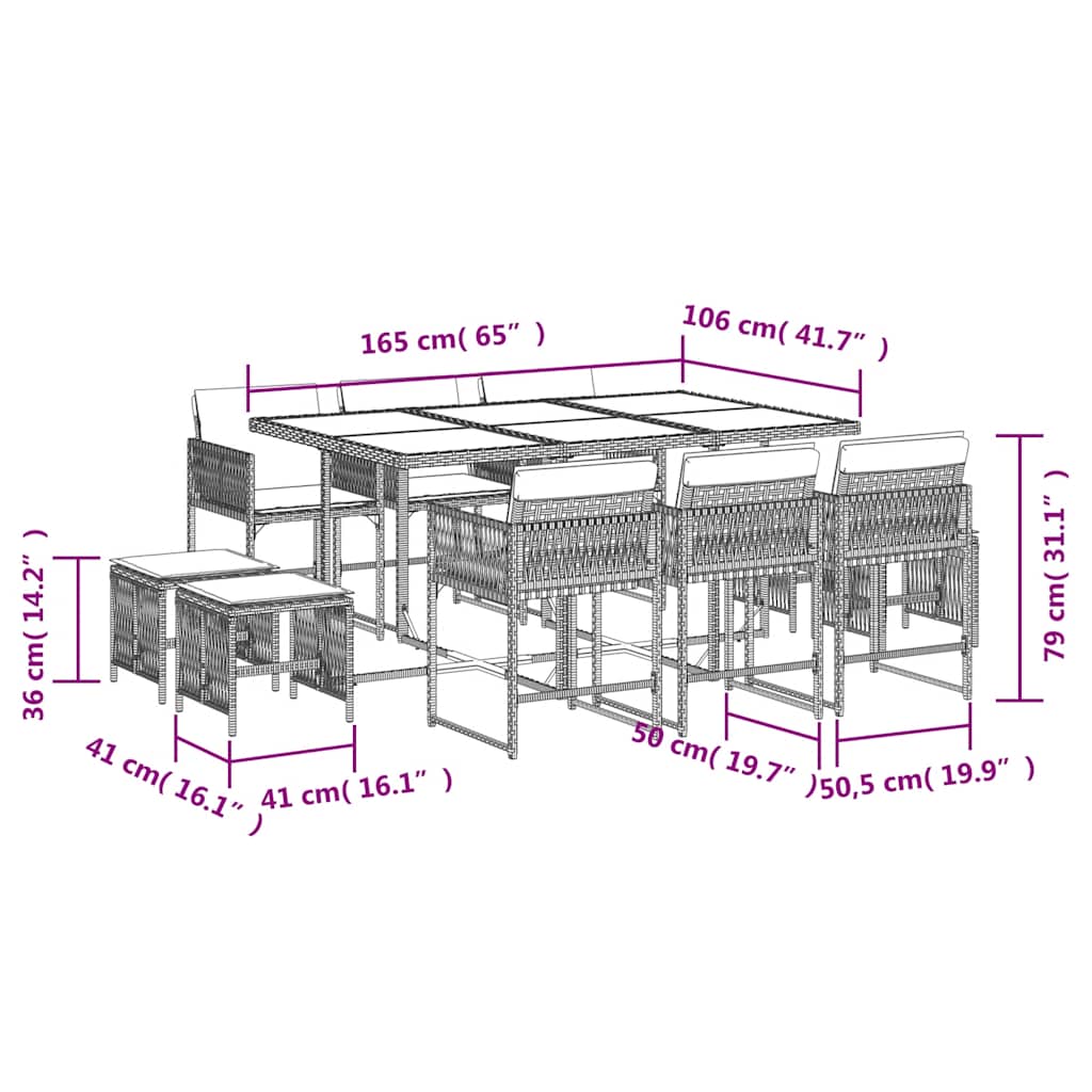 Set da Pranzo da Giardino 11 pz con Cuscini in Polyrattan Nero | homemem39