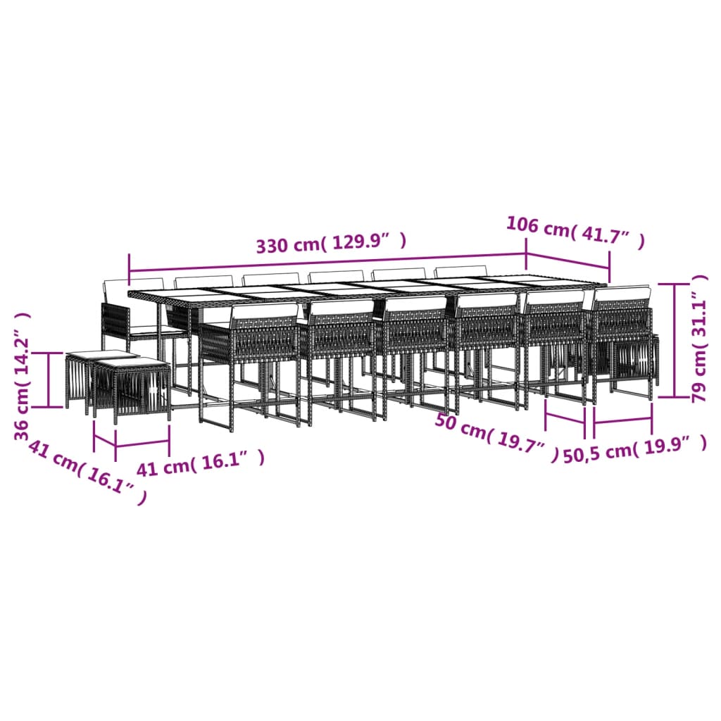 Set da Pranzo da Giardino 17pz con Cuscini Grigio in Polyrattan | homemem39