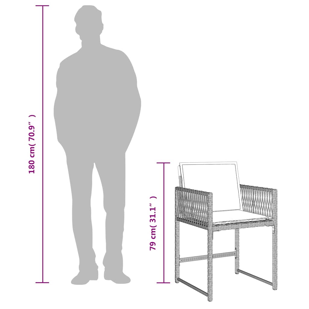 Set da Pranzo da Giardino 17pz con Cuscini Grigio in Polyrattan | homemem39