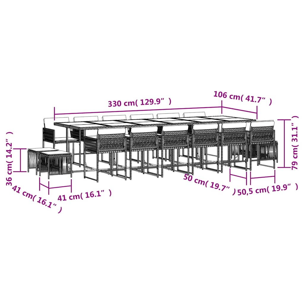 Set da Pranzo da Giardino 17 pz con Cuscini Nero in Polyrattan | homemem39