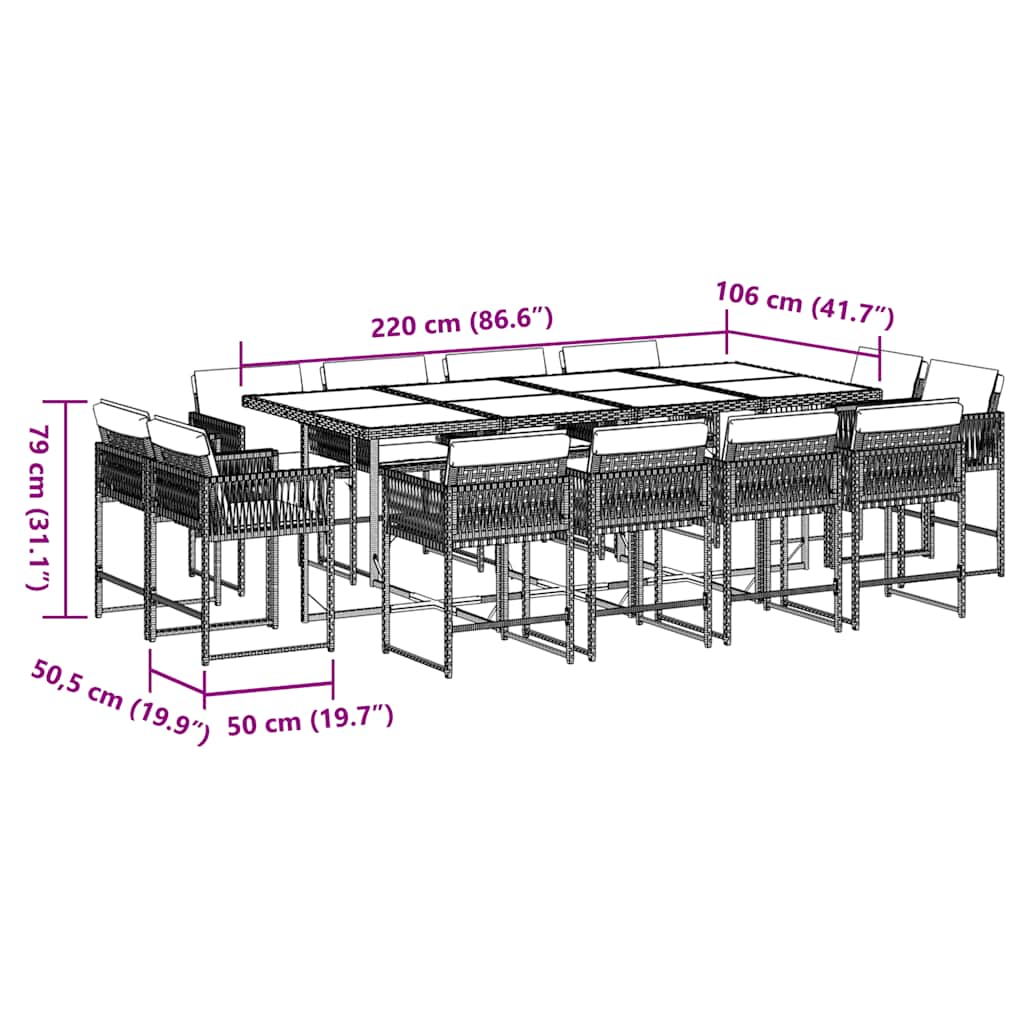 Set da Pranzo da Giardino 13pz con Cuscini Marrone Polyrattan | homemem39