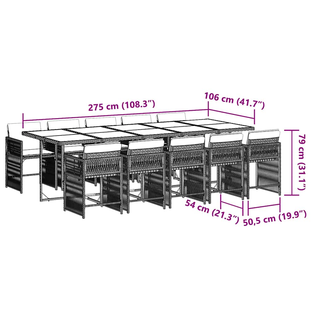 Set da Pranzo da Giardino 11pz con Cuscini in Polyrattan Grigio | homemem39