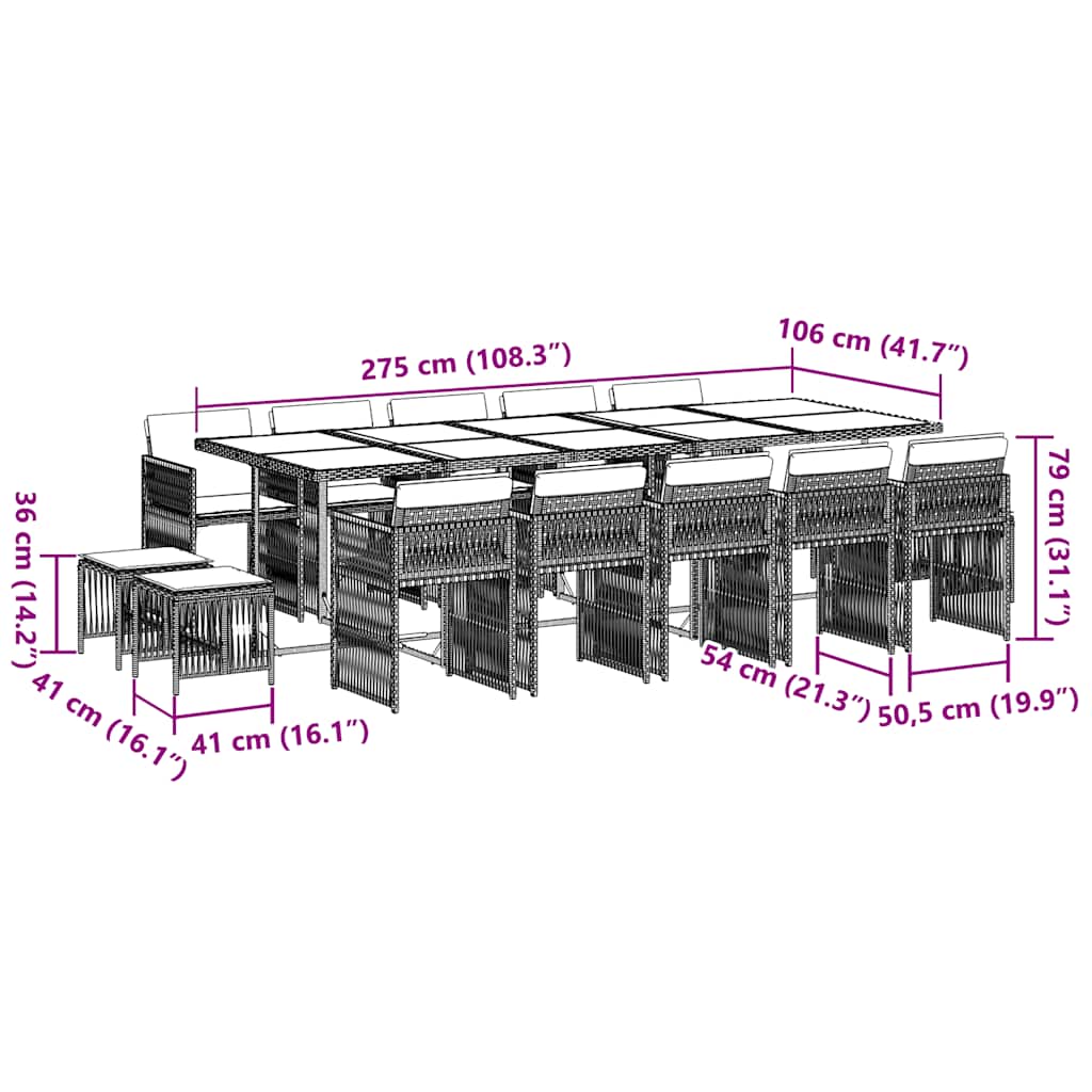 Set da Pranzo da Giardino 15 pz con Cuscini Marrone Polyrattan | homemem39