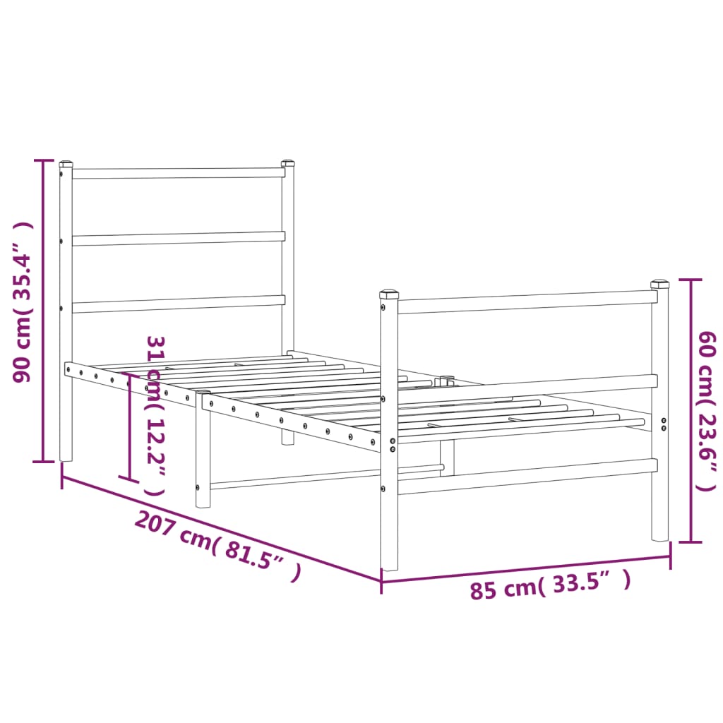 Giroletto con Testiera e Pediera Metallo Nero 80x200 cm | homemem39