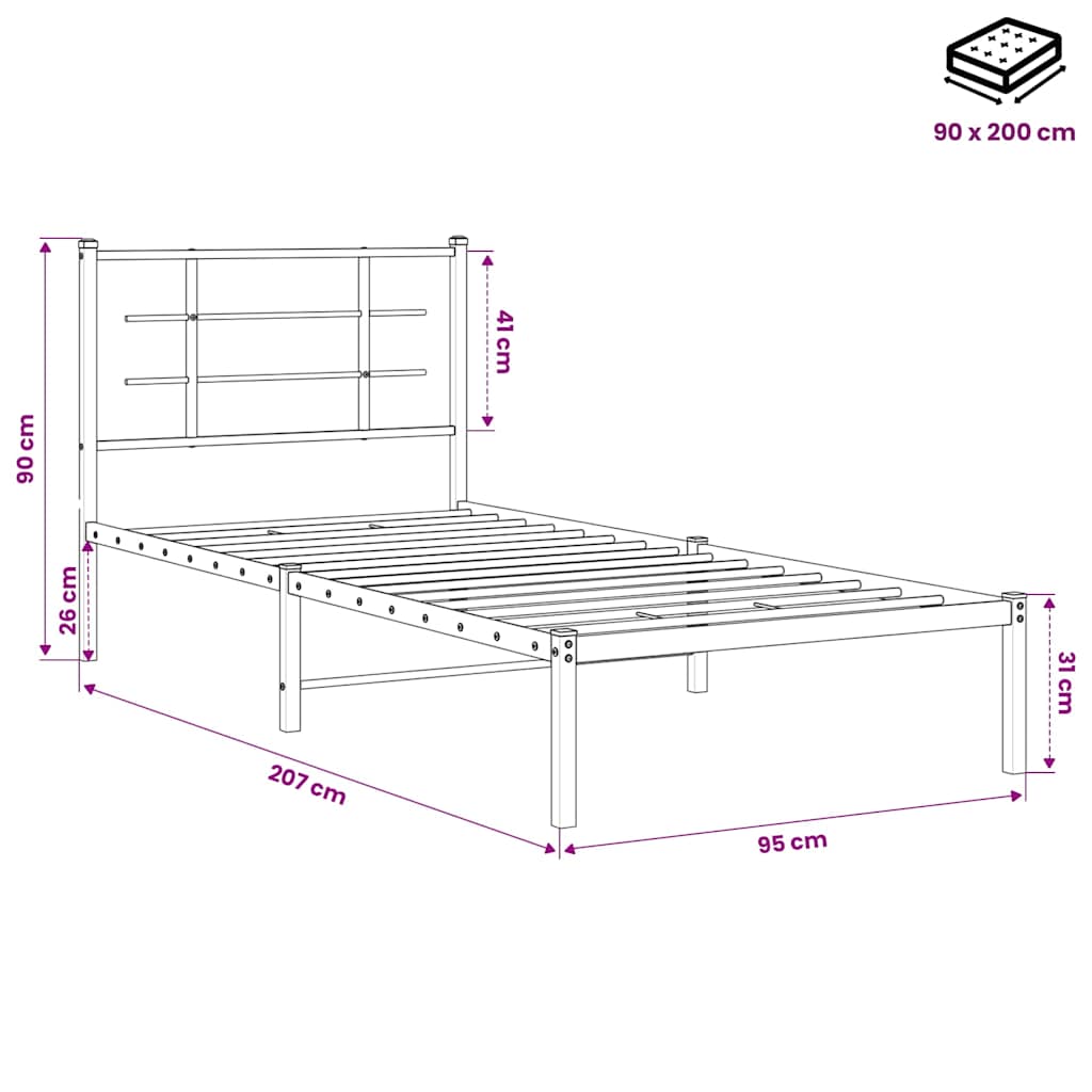 Giroletto con Testiera in Metallo Nero 90x200 cm | homemem39