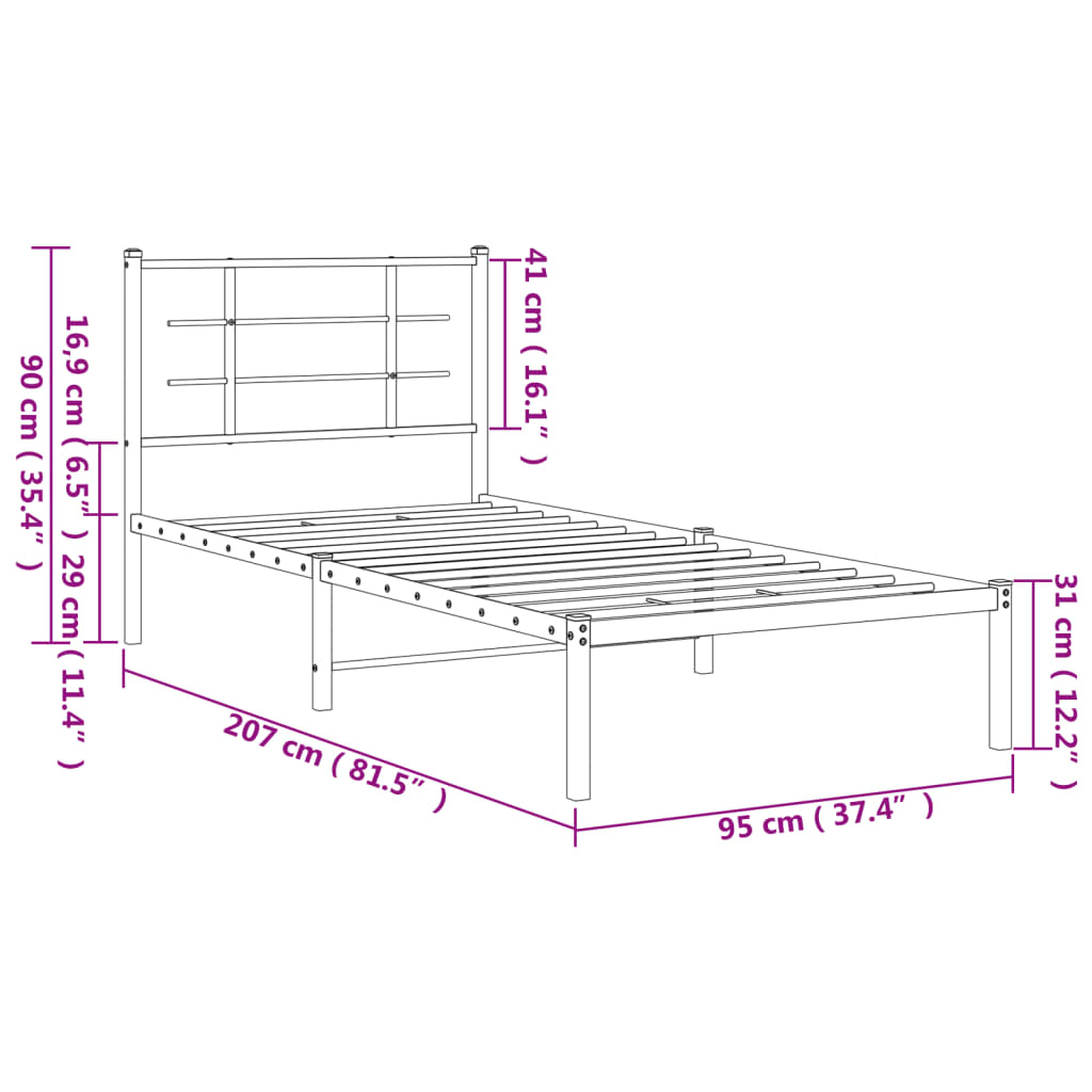 Giroletto con Testiera Metallo Bianco 90x200 cm