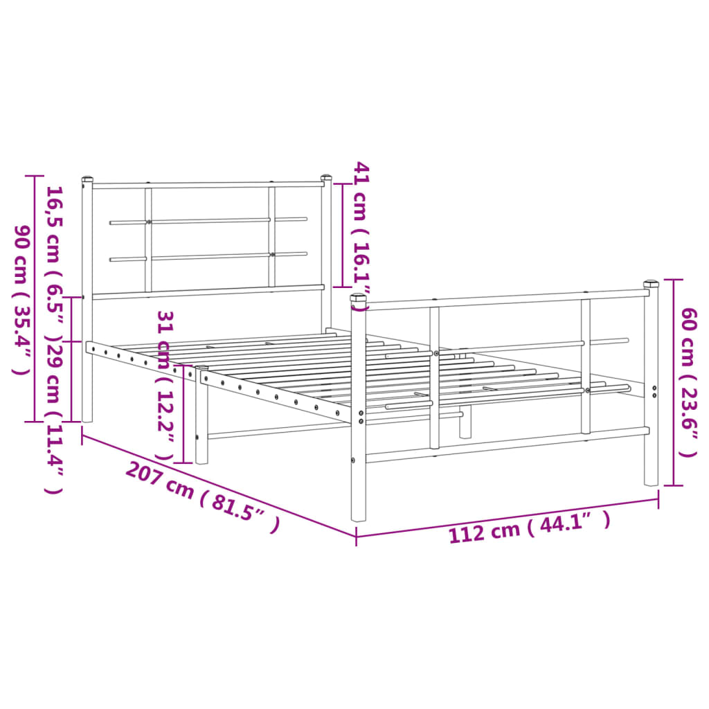 Giroletto con Testiera e Pediera Metallo Bianco 107x203 cm | homemem39