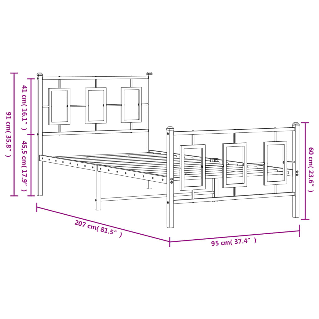 Giroletto con Testiera e Pediera Metallo Nero 90x200 cm | homemem39