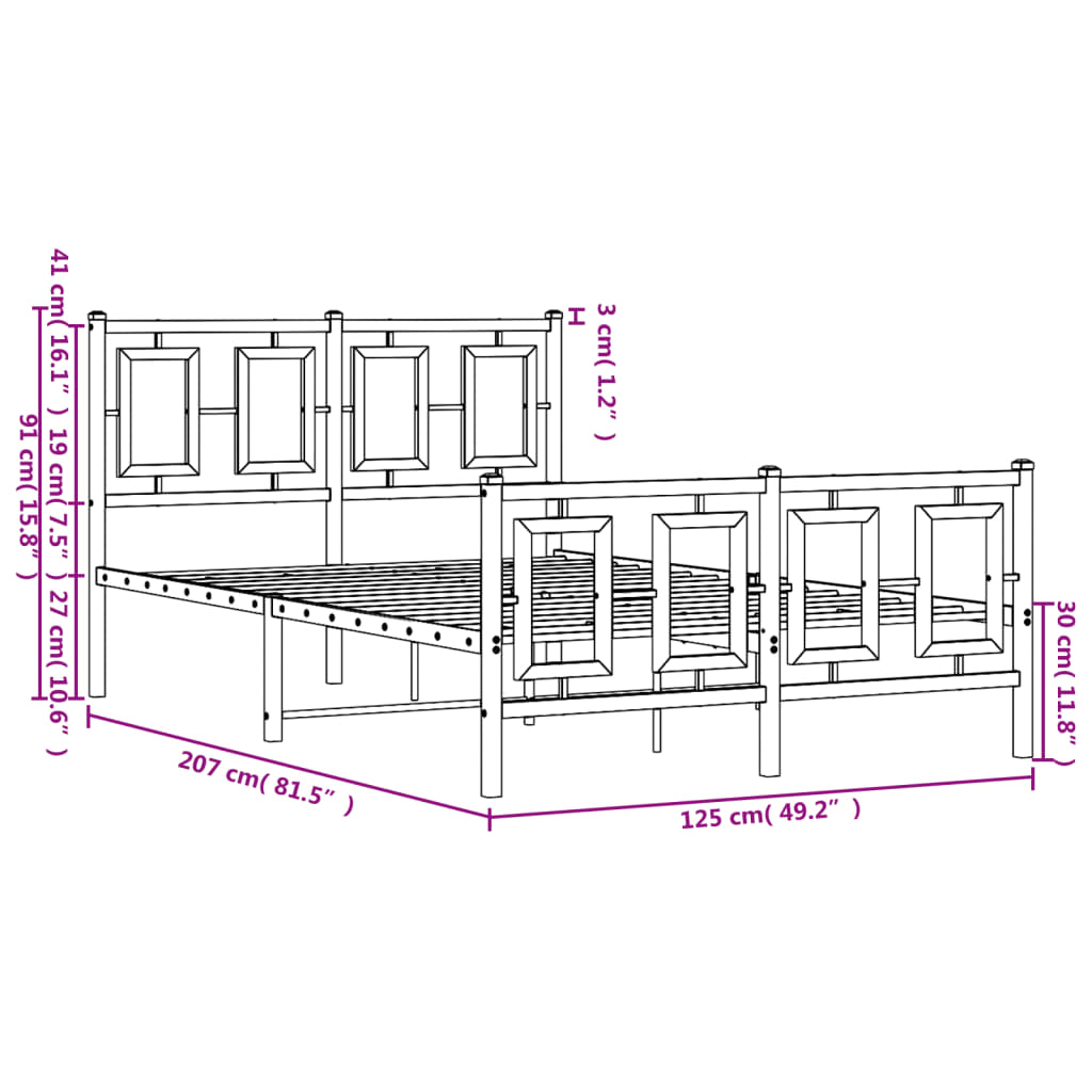Giroletto con Testiera e Pediera Metallo Bianco 120x200 cm | homemem39