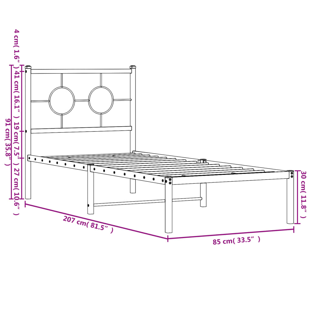 Giroletto con Testiera in Metallo Nero 80x200 cm | homemem39