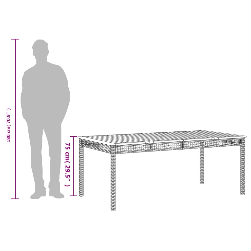 Tavolo da Giardino Nero 180x90x75 cm Polyrattan e Legno Acacia | homemem39