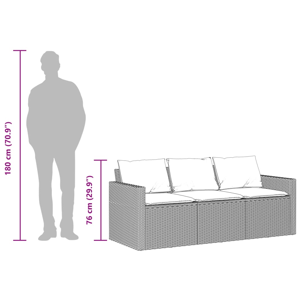 Divano da Giardino a 3 Posti con Cuscini in Polyrattan Marrone | homemem39
