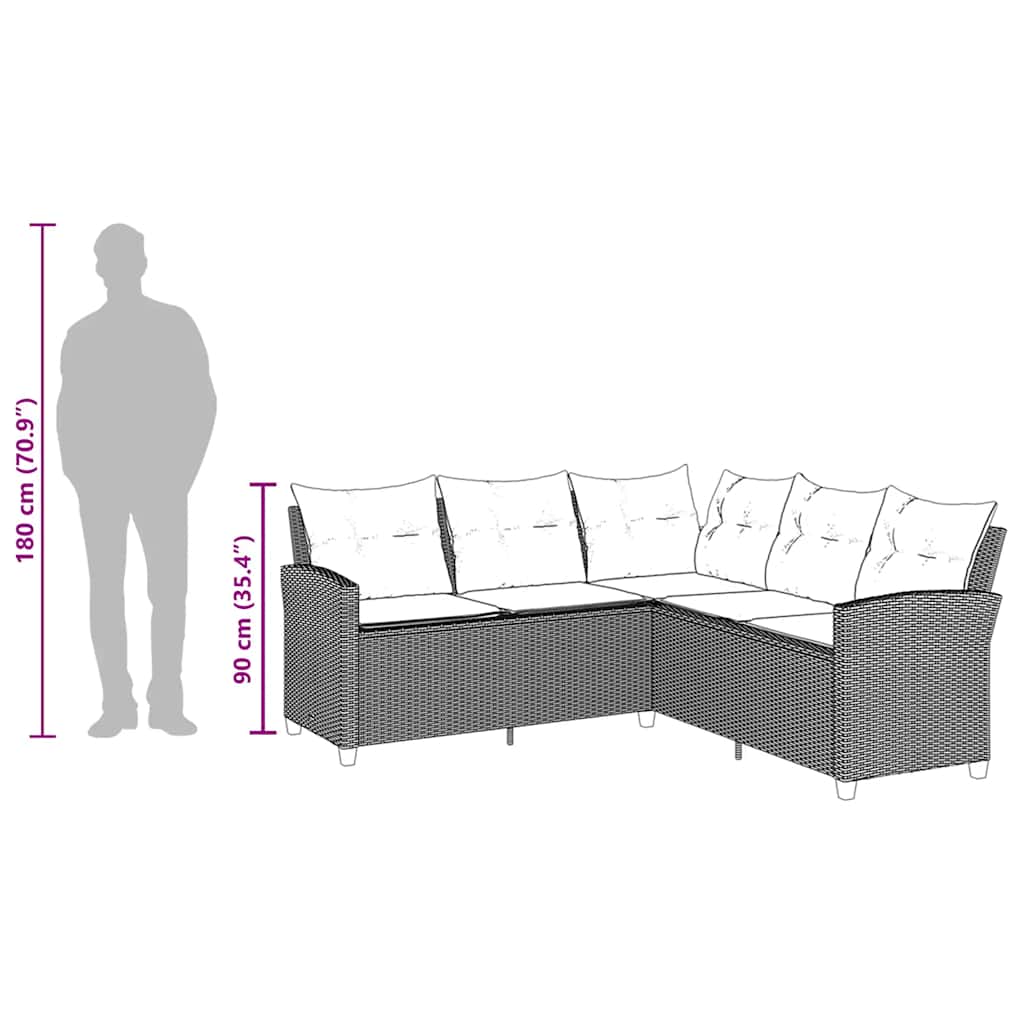 Divano a Forma di L con Cuscini in Polyrattan Beige | homemem39