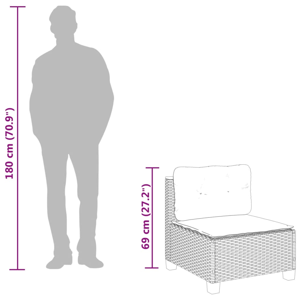 Divano Giardino Senza Braccioli con Cuscini Nero in Polyrattan