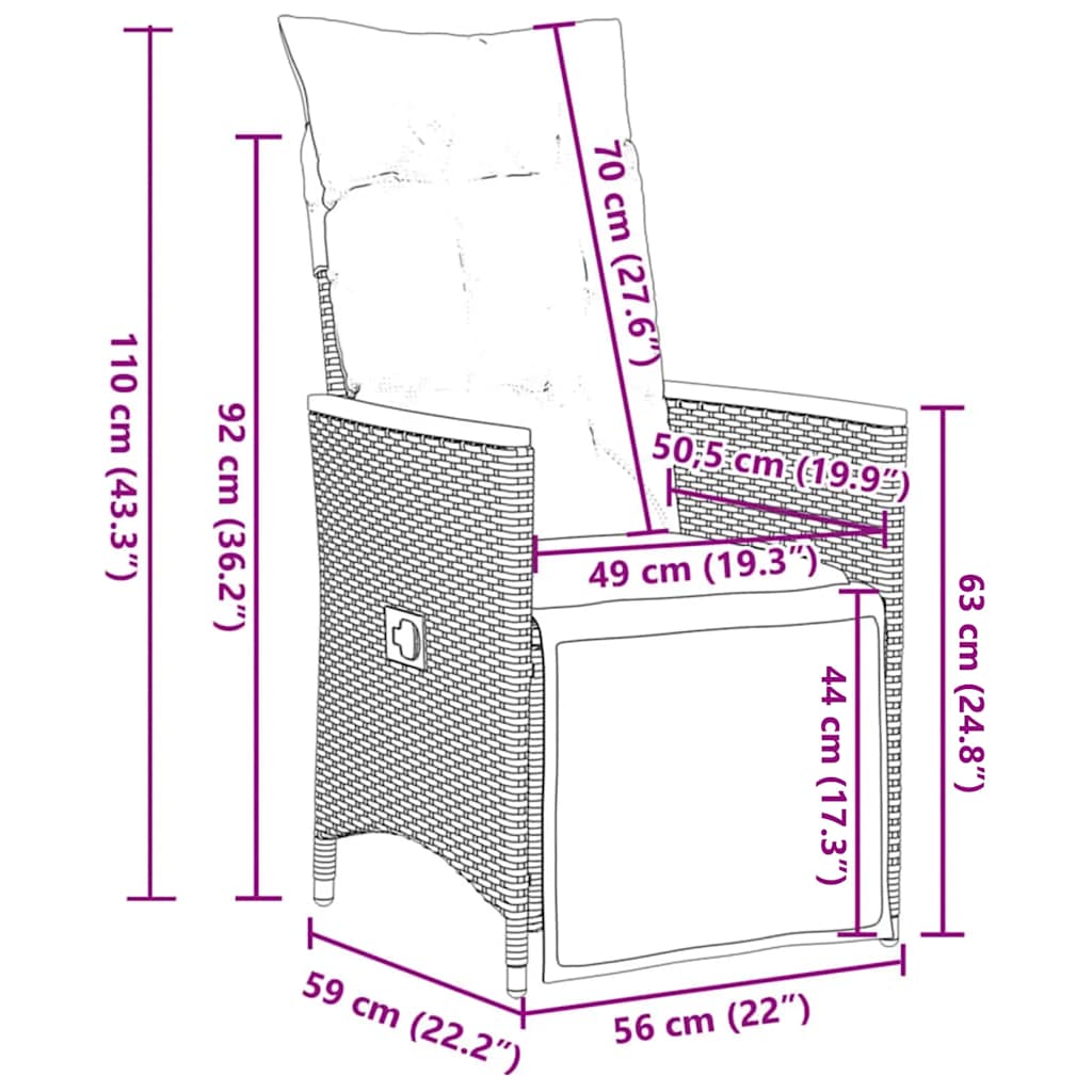 Sedie da Giardino Reclinabili 2 pz e Cuscini Grigio Polyrattan - homemem39