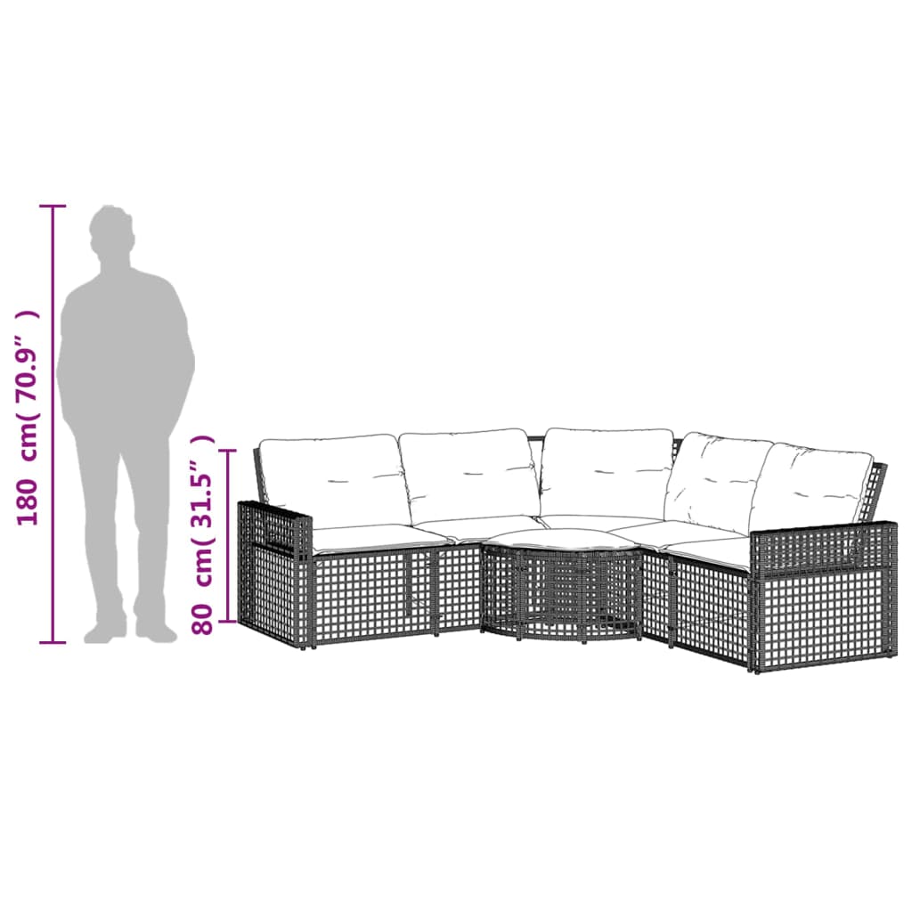 Divano da Giardino a L con Cuscini e Pouf Marrone in Polyrattan