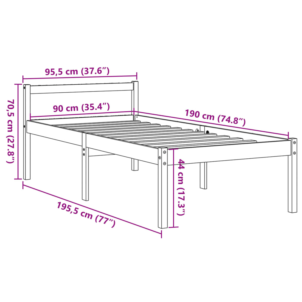 Letto per Anziani Marrone Cera 90x190 cm Legno Massello di Pino