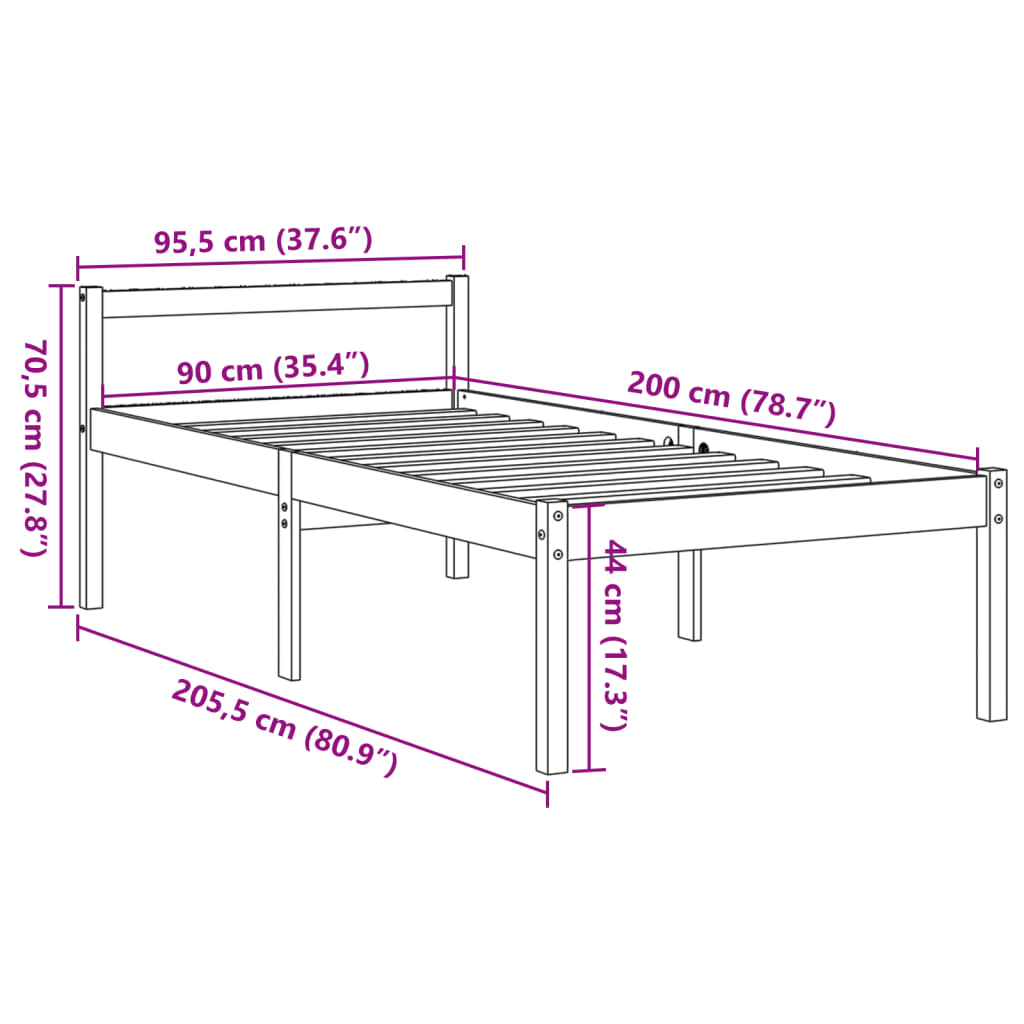 Letto per Anziani Marrone Cera 90x200 cm Legno Massello di Pino