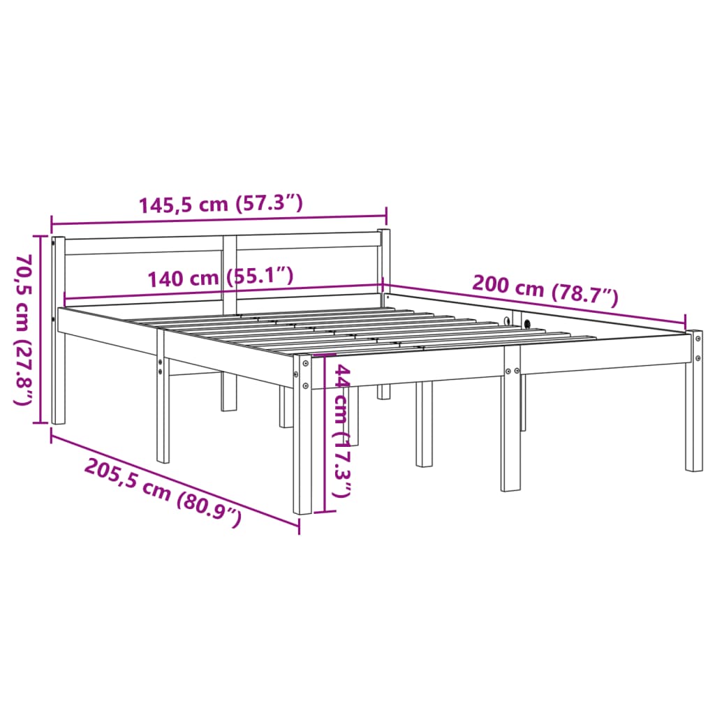 Letto per Anziani Marrone Cera 140x200cm Legno Massello di Pino - homemem39