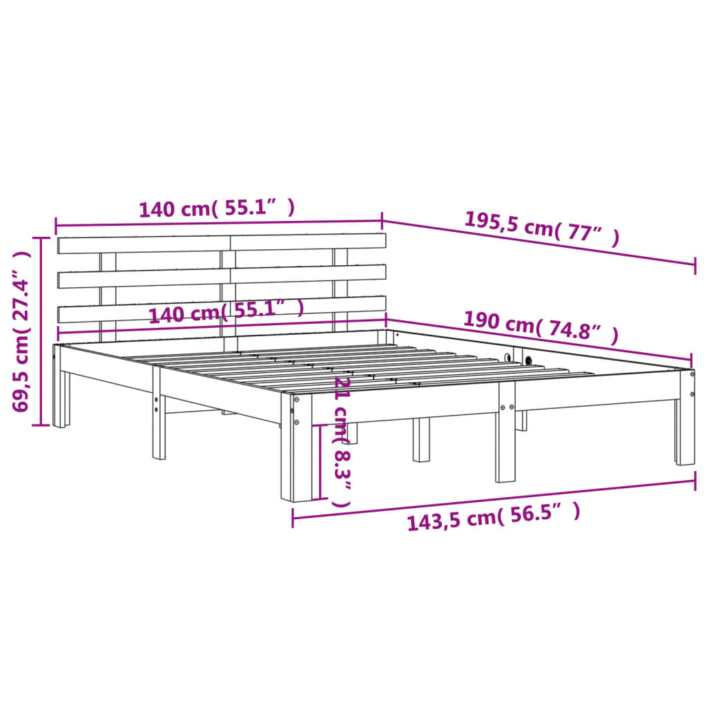 Letto senza Materasso Marrone Cera 140x190 cm in Legno di Pino | homemem39