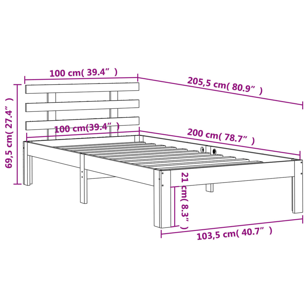 Letto senza Materasso Marrone Cera 100x200 cm in Legno di Pino | homemem39