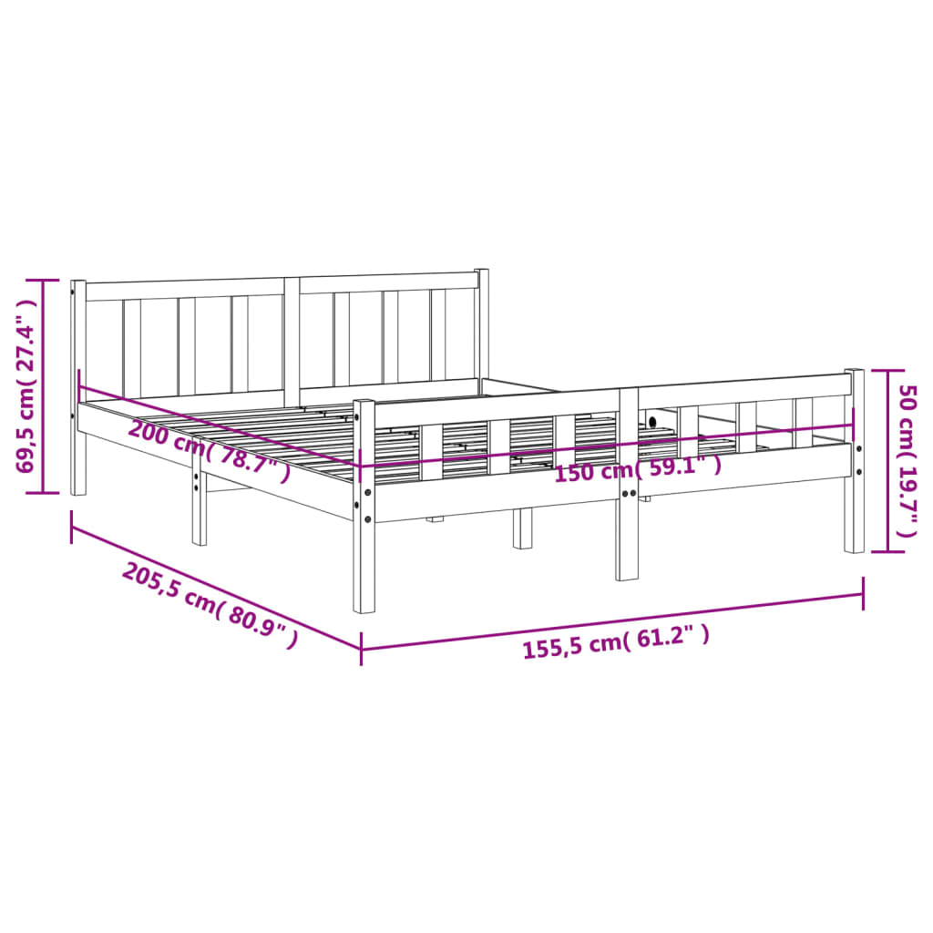 Letto senza Materasso Marrone Cera 150x200 cm in Legno di Pino | homemem39