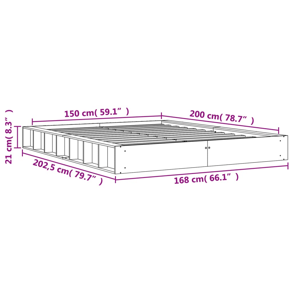 Letto senza Materasso Marrone Cera 150x200 cm in Legno di Pino | homemem39