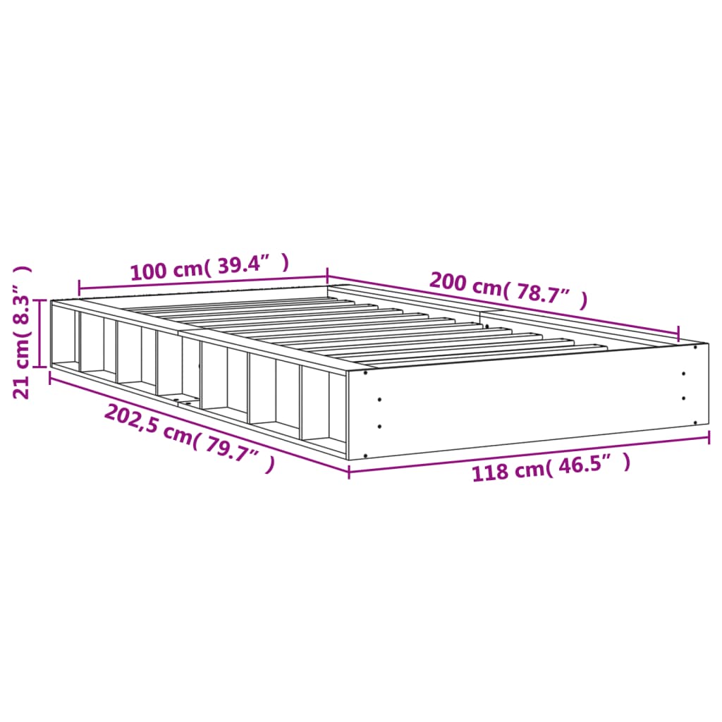 Letto senza Materasso Marrone Cera 100x200 cm in Legno di Pino | homemem39