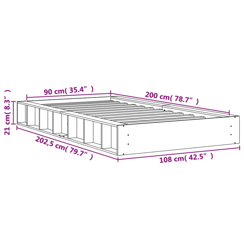 Letto senza Materasso Marrone Cera 90x200 cm Legno di Pino | homemem39