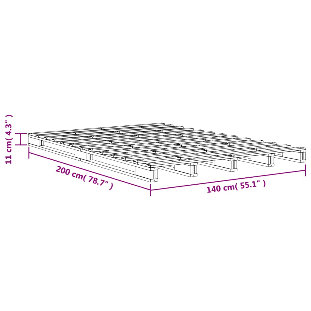 Letto Pallet Marrone Cera 140x200 cm in Legno Massello di Pino | homemem39