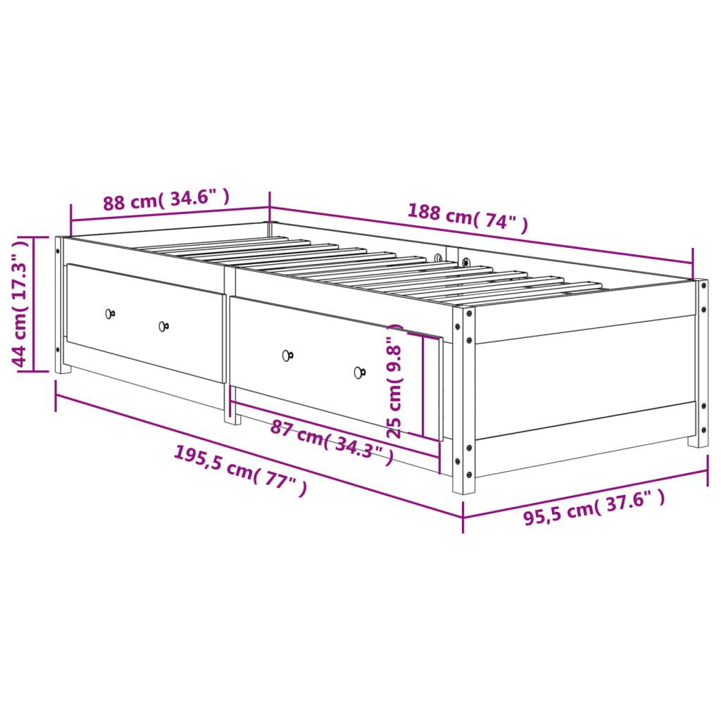 Dormeuse senza Materasso Marrone Cera 90x190 cm Legno di Pino | homemem39