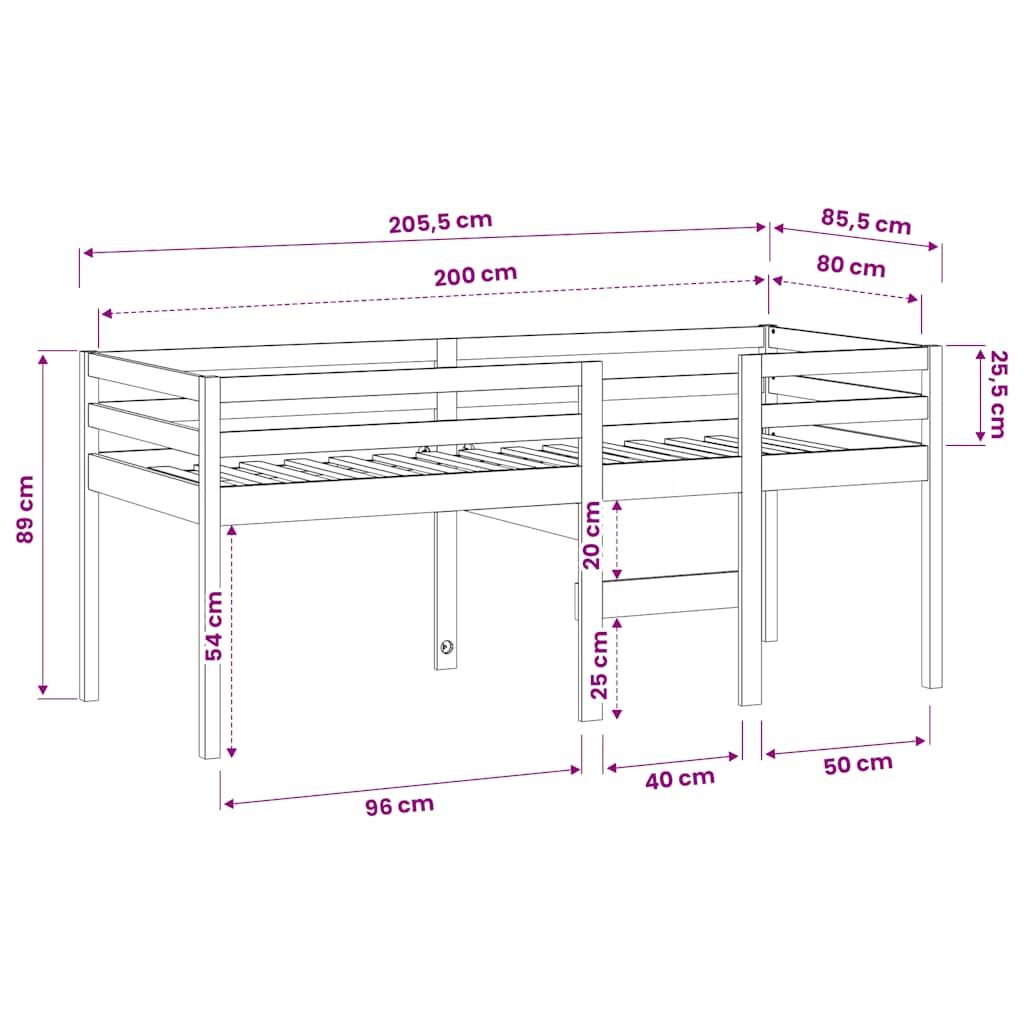 Letto a Soppalco Marrone Cera 80x200 cm Legno Massello di Pino | homemem39