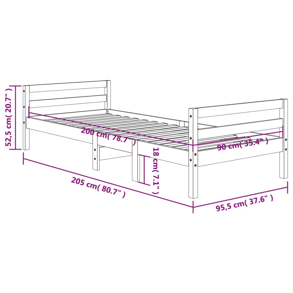 Letto senza Materasso Marrone Cera 90x200 cm Legno di Pino | homemem39