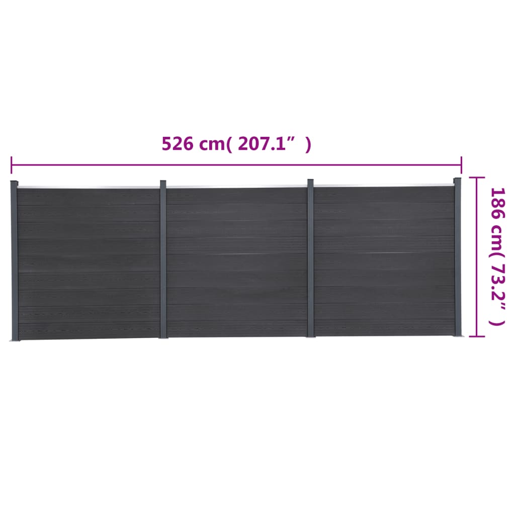 Set Pannello di Recinzione Grigio 526x186 cm in WPC | homemem39