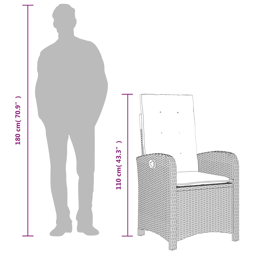 Set da Pranzo da Giardino 7pz con Cuscini in Polyrattan Marrone - homemem39