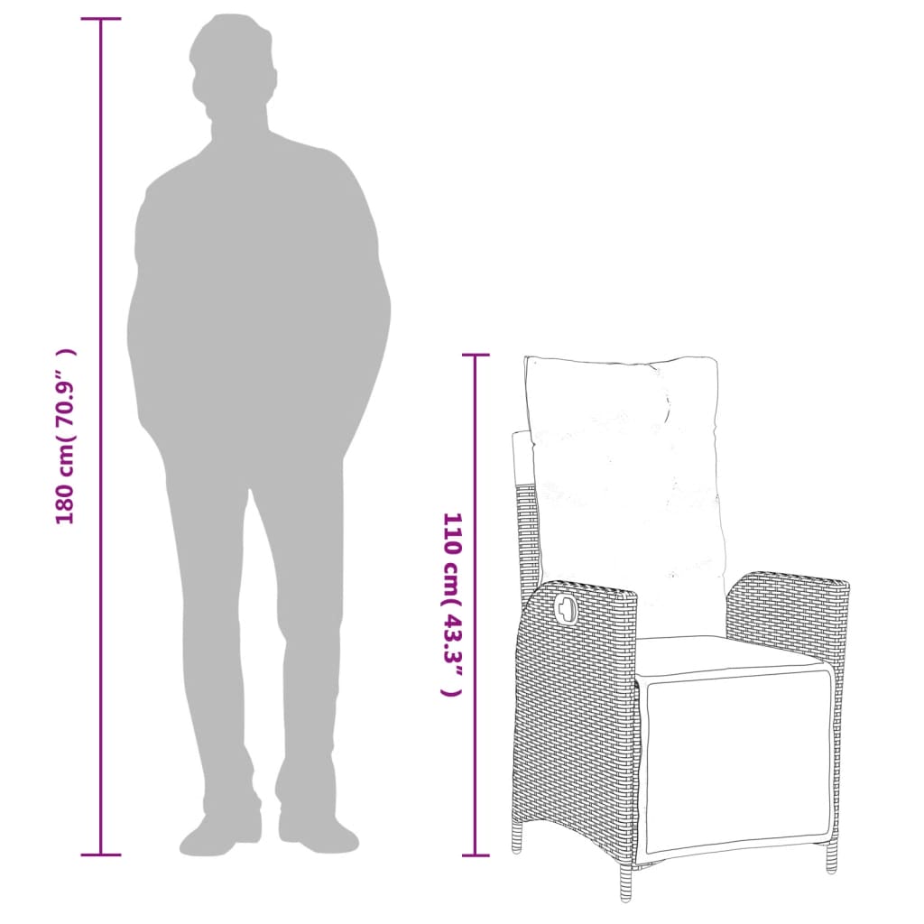 Set da Pranzo da Giardino 7 pz con Cuscini in Polyrattan Grigio - homemem39