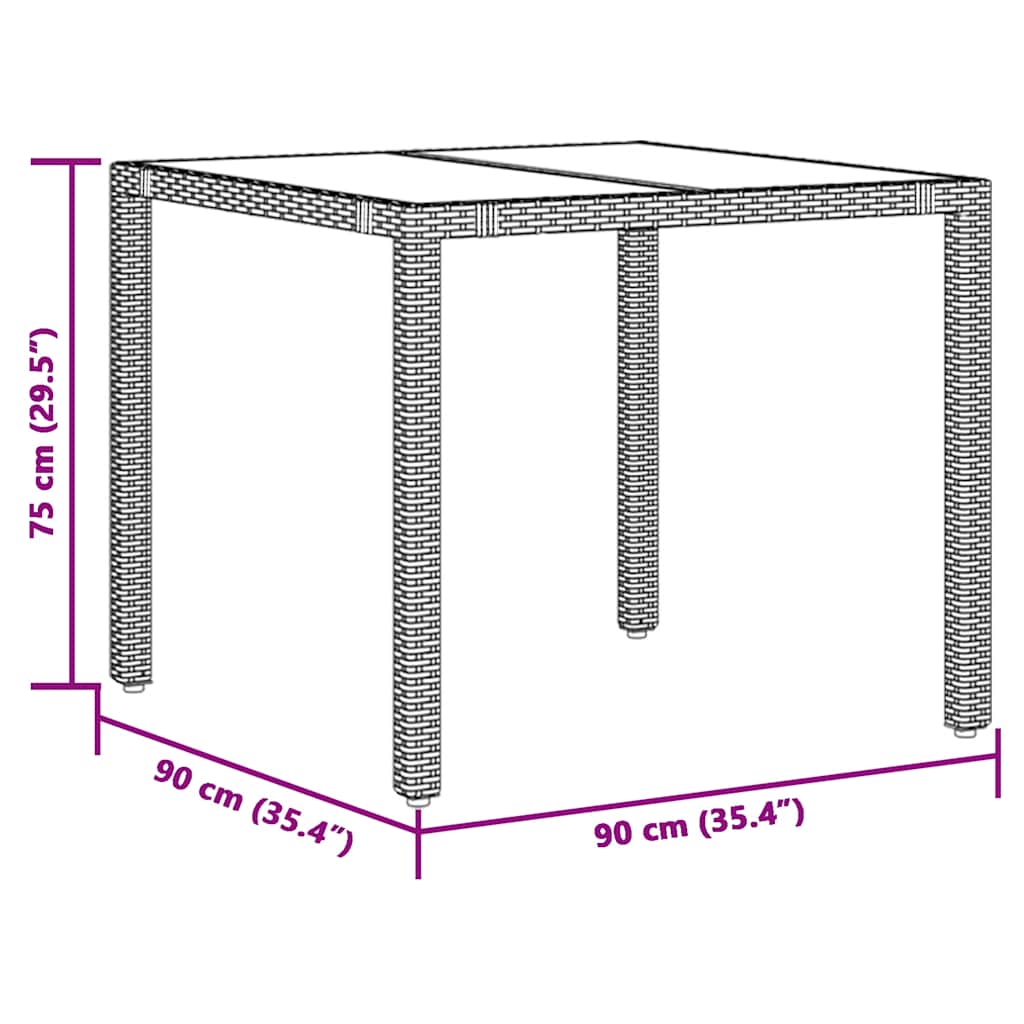Tavolo da Giardino Piano in Vetro Nero 90x90x75 cm Polyrattan | homemem39
