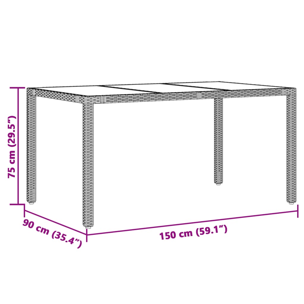 Tavolo Giardino Piano in Vetro Marrone 150x90x75 cm Polyrattan | homemem39