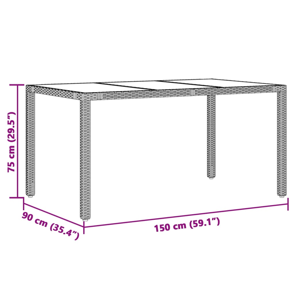 Tavolo da Giardino Piano in Vetro Grigio 150x90x75cm Polyrattan | homemem39