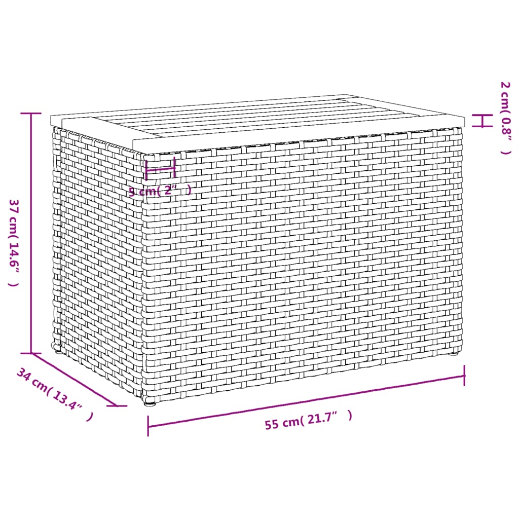 Tavolini Giardino 2pz Neri 55x34x37cm Polyrattan Legno Massello