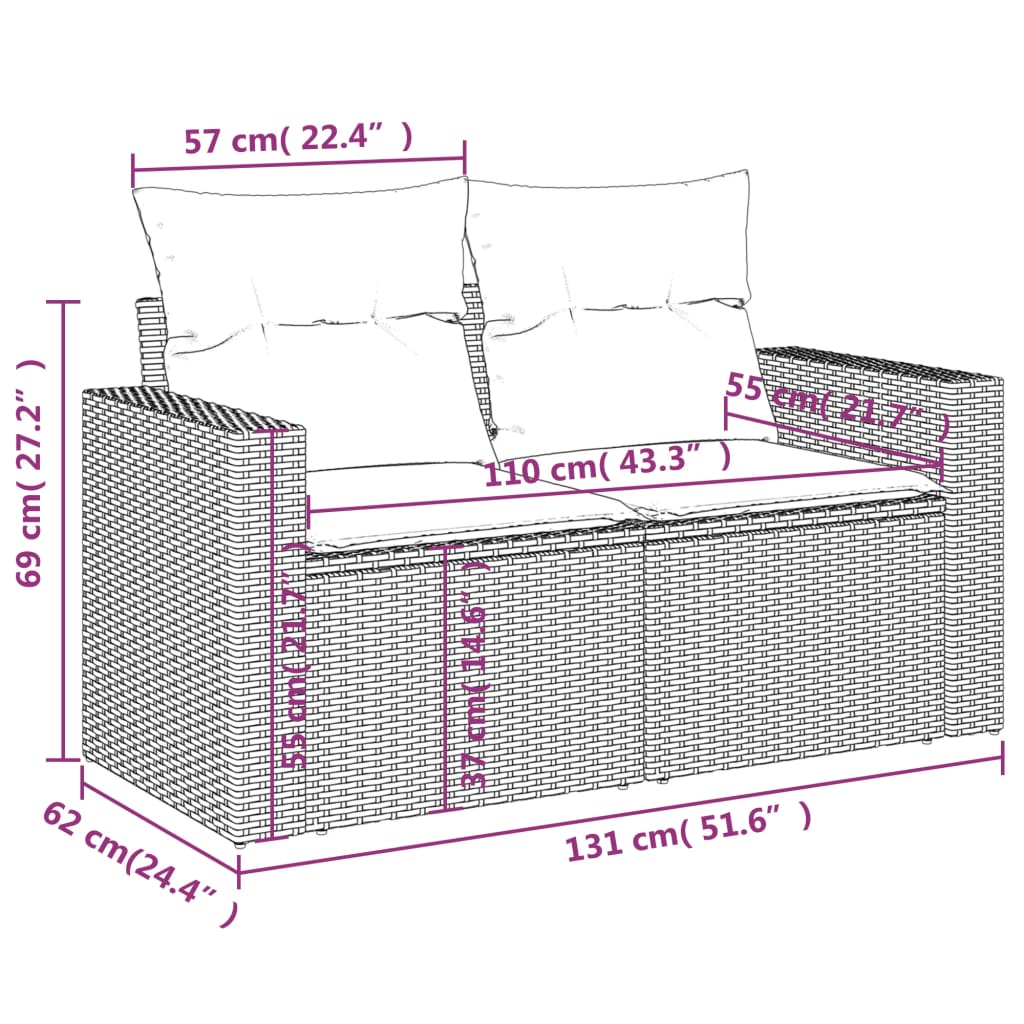 Divano da Giardino con Cuscini 2 Posti Grigio in Polyrattan | homemem39