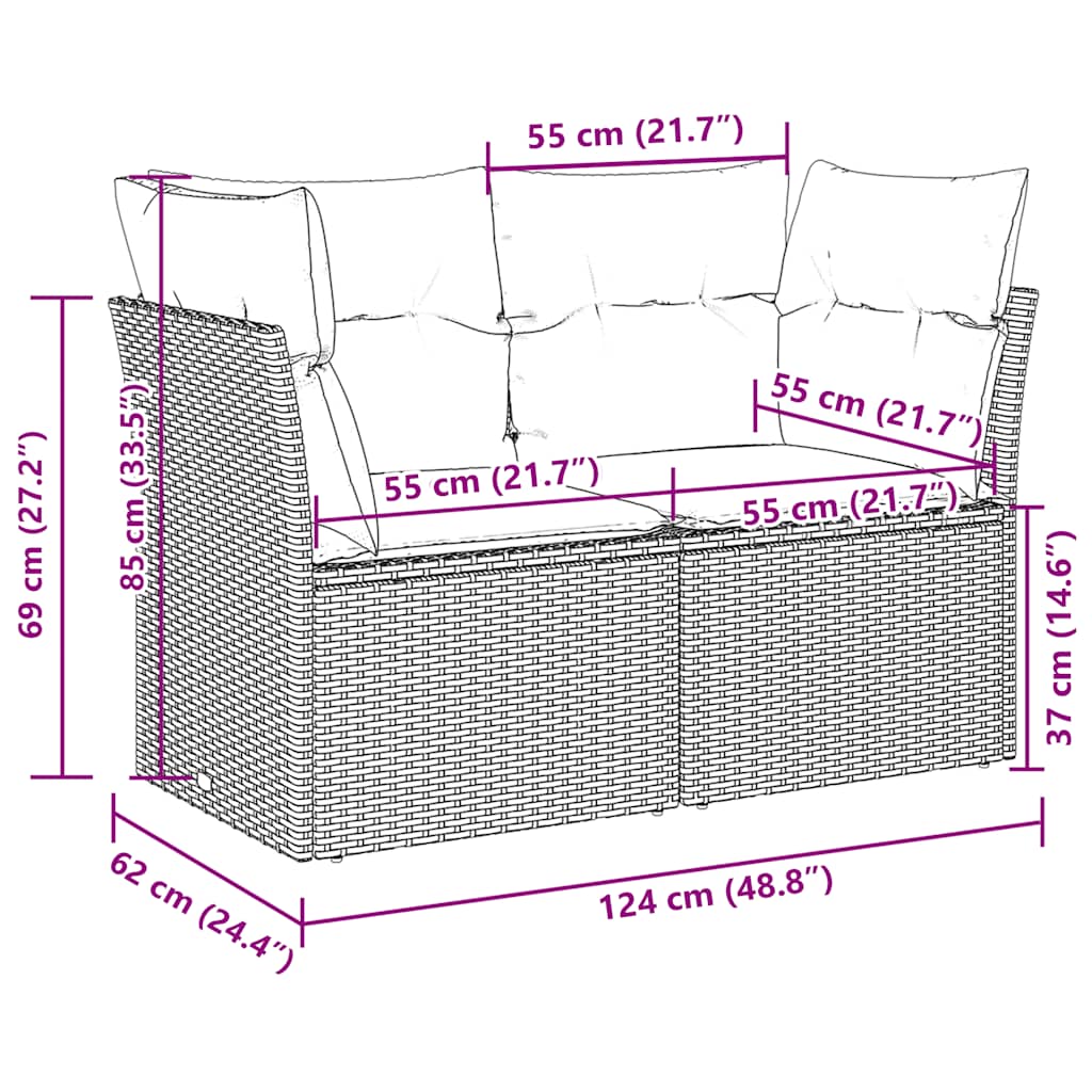 Divano da Giardino con Cuscini 2 Posti Grigio Chiaro Polyrattan | homemem39