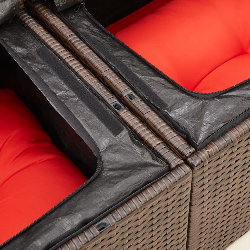 Divano da giardino con cuscini a 2 posti marrone in polyrattan | homemem39